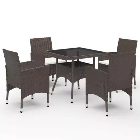 Set da Pranzo da Giardino 5 pz Marrone in Polyrattan e Vetro