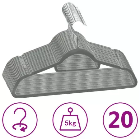 Set Appendiabiti 20 pz Antiscivolo Grigio in Velluto