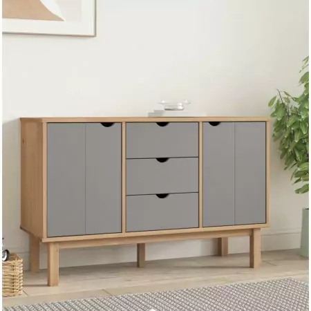 Credenza Marrone e Grigia 113,5x43x73 cm Legno Massello di Pino