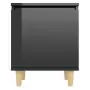 Comodino con Gambe in Legno Massello Nero Lucido 40x35x50 cm