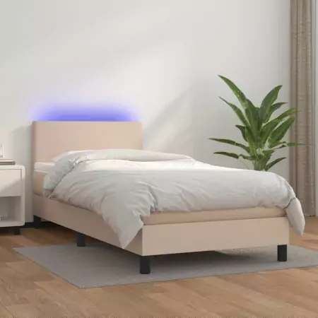 Giroletto Molle Materasso e LED Cappuccino 90x200 cm Similpelle