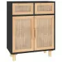 Credenza Nera 60x30x75 cm Legno Massello Pino e Rattan Naturale