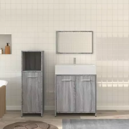 Set Mobili da Bagno 3 pz Grigio Sonoma in Legno Multistrato