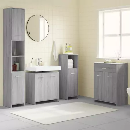 Set Mobili da Bagno 4 pz Grigio Sonoma in Legno Multistrato