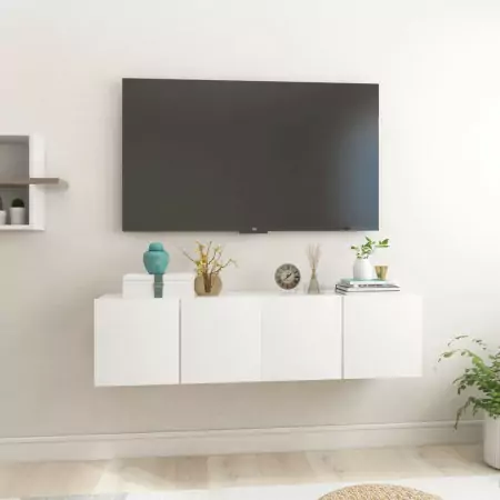 Mobili Porta TV Sospesi 2 pz Bianco Lucido 60x30x30cm