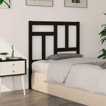 Testiera per Letto Nera 80,5x4x100 cm in Legno Massello di Pino