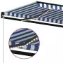 Tenda da Sole Retrattile Manuale con LED 400x300cm Blu e Bianca