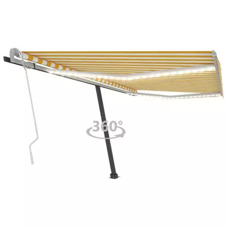 Tenda da Sole Retrattile Manuale e LED 400x300cm Gialla Bianca