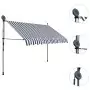 Tenda da Sole Retrattile Manuale con LED 250 cm Blu e Bianco