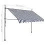 Tenda da Sole Retrattile Manuale con LED 250 cm Blu e Bianco