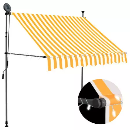 Tenda da Sole Retrattile Manuale LED 100 cm Bianco e Arancione