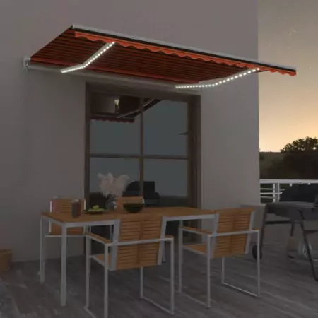 Tenda da Sole Retrattile Manuale LED 400x300 cm Arancio Marrone