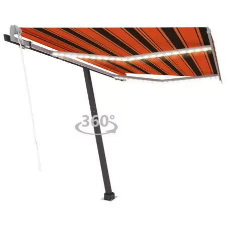 Tenda da Sole con LED Sensore Vento 350x250 cm Arancio Marrone