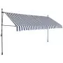 Tenda da Sole Retrattile Manuale con LED 350 cm Blu e Bianco