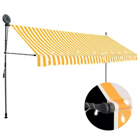 Tenda da Sole Retrattile Manuale LED 400 cm Bianco e Arancione