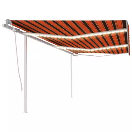 Tenda da Sole Retrattile Manuale con LED 6x3 m Arancio Marrone