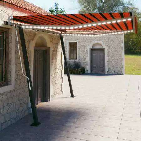 Tenda da Sole Retrattile Manuale con LED 4x3 m Arancio Marrone