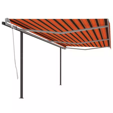 Tenda da Sole Retrattile Manuale con Pali 6x3 m Arancio Marrone