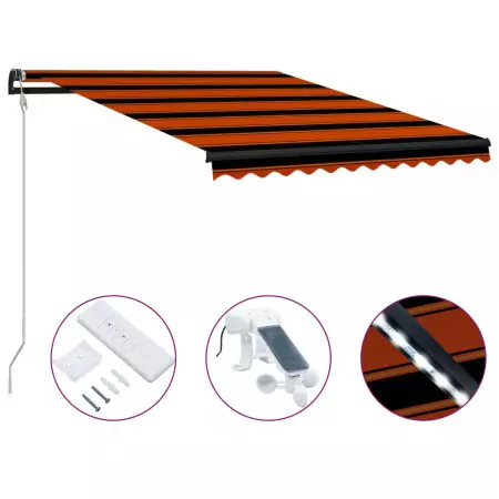 Tenda da Sole Retrattile Sensore LED 350x250 cm Arancio Marrone