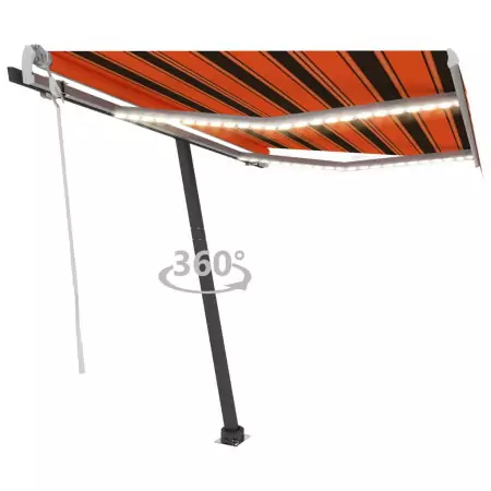 Tenda da Sole Manuale con LED 300x250 cm Arancione e Marrone