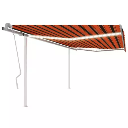 Tenda da Sole Retrattile Manuale con LED 4x3 m Arancio Marrone