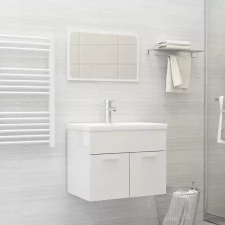 Set Mobili da Bagno 2 pz Bianco Lucido in Truciolato