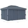 Gazebo con Tende e Stringa di Luci LED 4x3 m Antracite