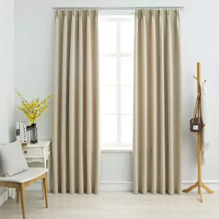 Tende Oscuranti con Ganci 2 pz Beige 140x225 cm