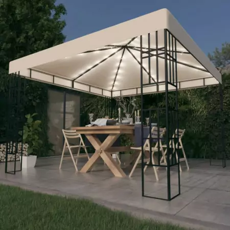 Gazebo con Stringa di Luci LED 3x3 m Crema