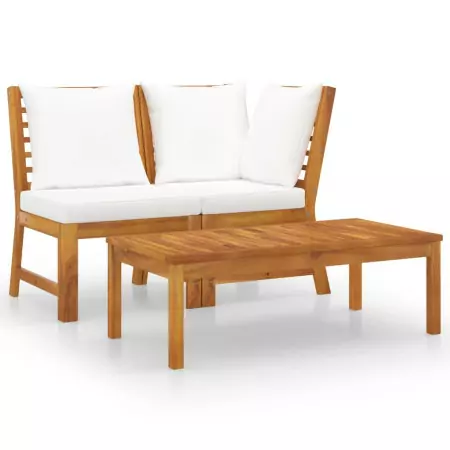 Set Divani da Giardino 3 pz con Cuscini Crema in Legno Acacia