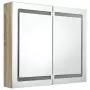 Armadietto Bagno con Specchio e LED Rovere 80x12x68 cm