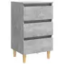 Comodino con Gambe in Legno Massello Grigio Cemento 40x35x69 cm