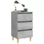 Comodino con Gambe in Legno Massello Grigio Cemento 40x35x69 cm