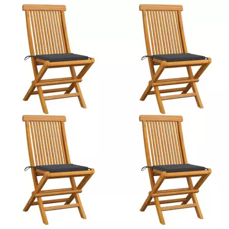 Sedie da Giardino con Cuscini Antracite 4 pz Massello di Teak