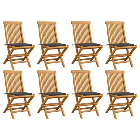 Sedie da Giardino con Cuscini Antracite 8 pz Massello di Teak