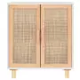 Credenza Bianca 60x30x70 cm Legno Massello Pino Rattan Naturale