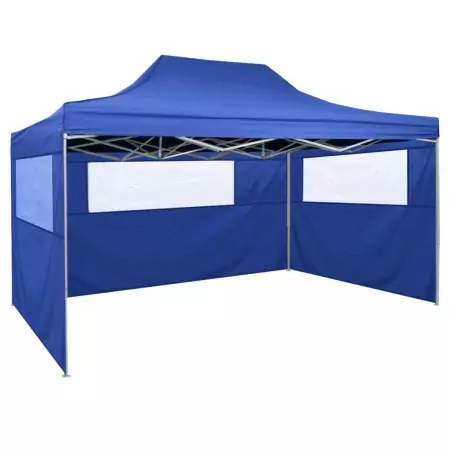 Gazebo Professionale Pieghevole con 3 Pareti 3x4m Acciaio Blu