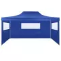 Gazebo Professionale Pieghevole con 3 Pareti 3x4m Acciaio Blu