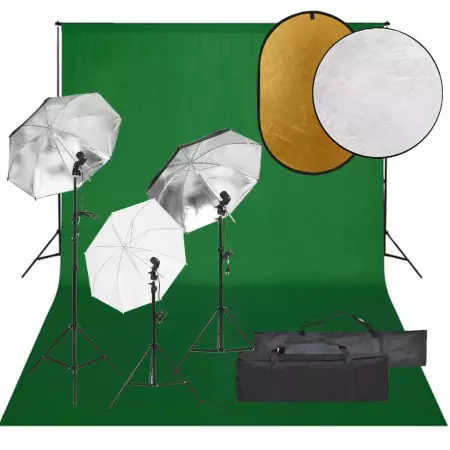 Kit per Studio Fotografico con Set Luci, Fondale e Riflettore