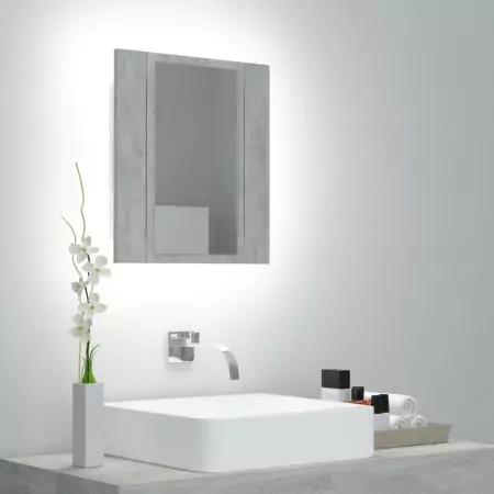 Armadietto a Specchio con Luci LED Grigio Cemento 40x12x45 cm