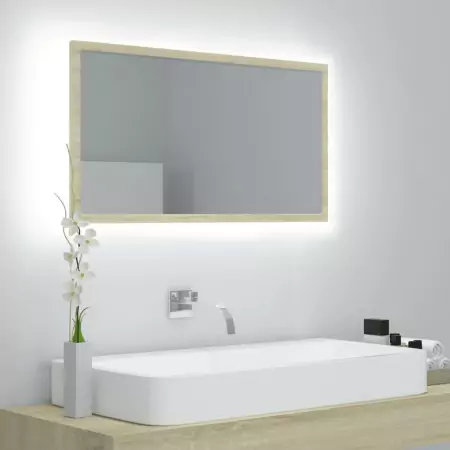 Specchio da Bagno LED Rovere Sonoma 80x8,5x37 cm in Truciolato