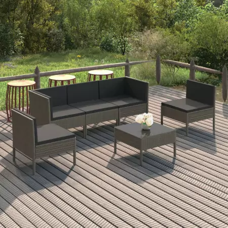 Set Divani da Giardino 6 pz con Cuscini in Polyrattan Grigio