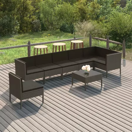 Set Divani da Giardino 8 pz con Cuscini in Polyrattan Grigio