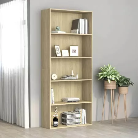 Libreria a 5 Ripiani in Rovere Sonoma 80x30x189cm Truciolato