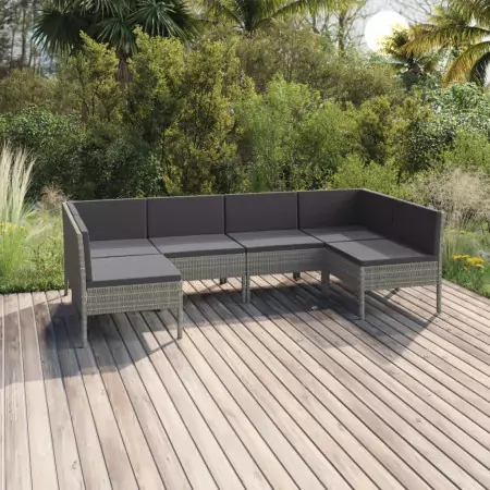 Set Divani da Giardino 8 pz con Cuscini in Polyrattan Grigio