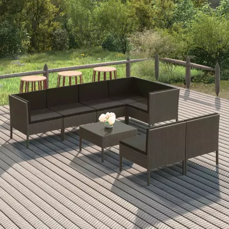 Set Divani da Giardino 8 pz con Cuscini in Polyrattan Grigio