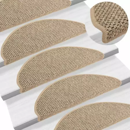 Tappeti Adesivi Scale Aspetto Sisal 15 pz 65x25 cm Beige Scuro