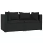 Set Divani da Giardino 3 pz con Cuscini in Polyrattan Nero