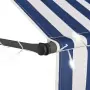 Tenda da Sole Retrattile Manuale con LED 150 cm Blu e Bianco