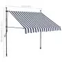 Tenda da Sole Retrattile Manuale con LED 150 cm Blu e Bianco